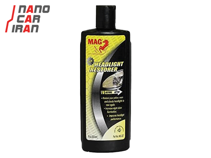 مایع پوليش از بین برنده خط و خش و براق کننده چراغ خودرو مگ مدل MAG Headlight Restorer 236ml